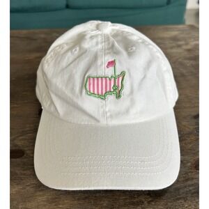Masters By Ahead USA White Golf Hat Pink Stripe Preppy Embroidered Adjustable